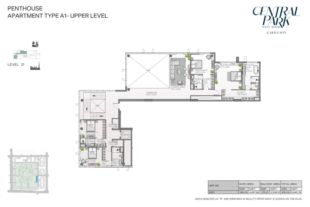 Meraas Castleton Central Park Penthouse Apartment Type A1 Upper Level