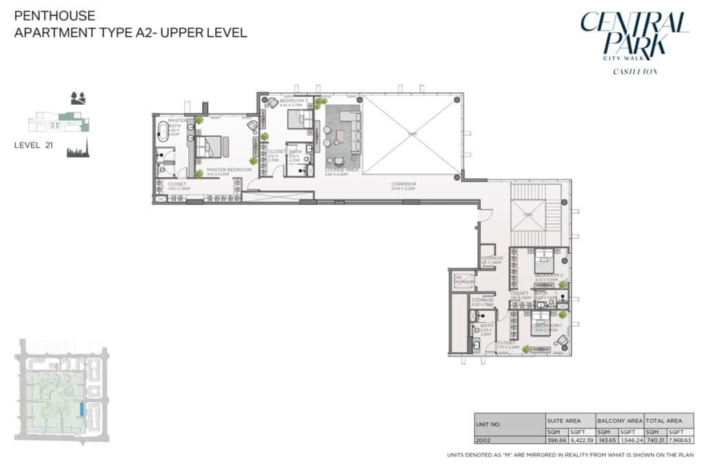 Meraas Castleton Central Park Penthouse Apartment Type A2 Upper Level